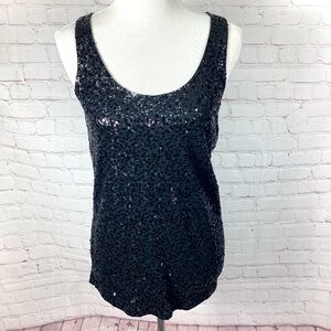 J. Crew Black Sequins Tank Top Women’s Size Medium‎ Scoop Neck
